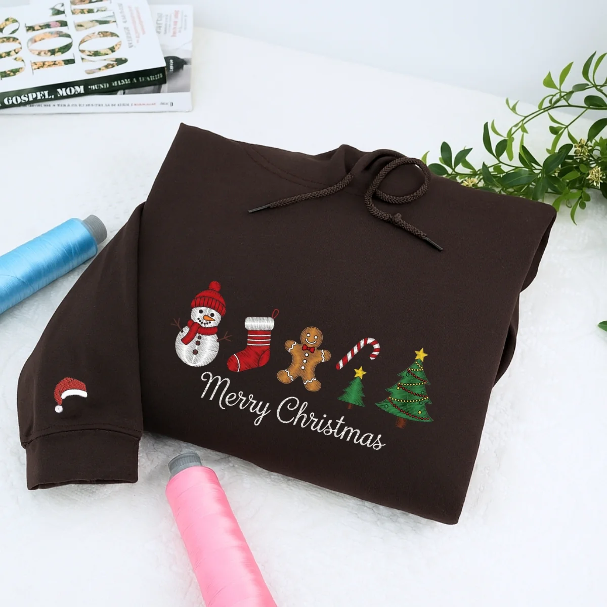 Custom Embroidered Merry Christmas Sweatshirt | Cute Gingerbread Hoodie – Meaningful Holiday Embroidery Gift - Image 2