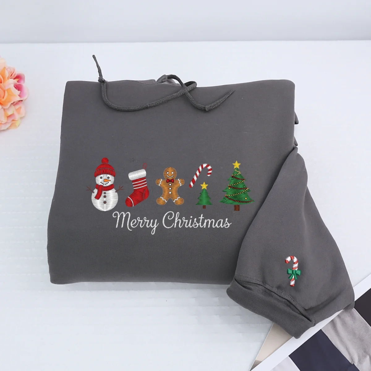 Custom Embroidered Merry Christmas Sweatshirt | Cute Gingerbread Hoodie – Meaningful Holiday Embroidery Gift - Image 7
