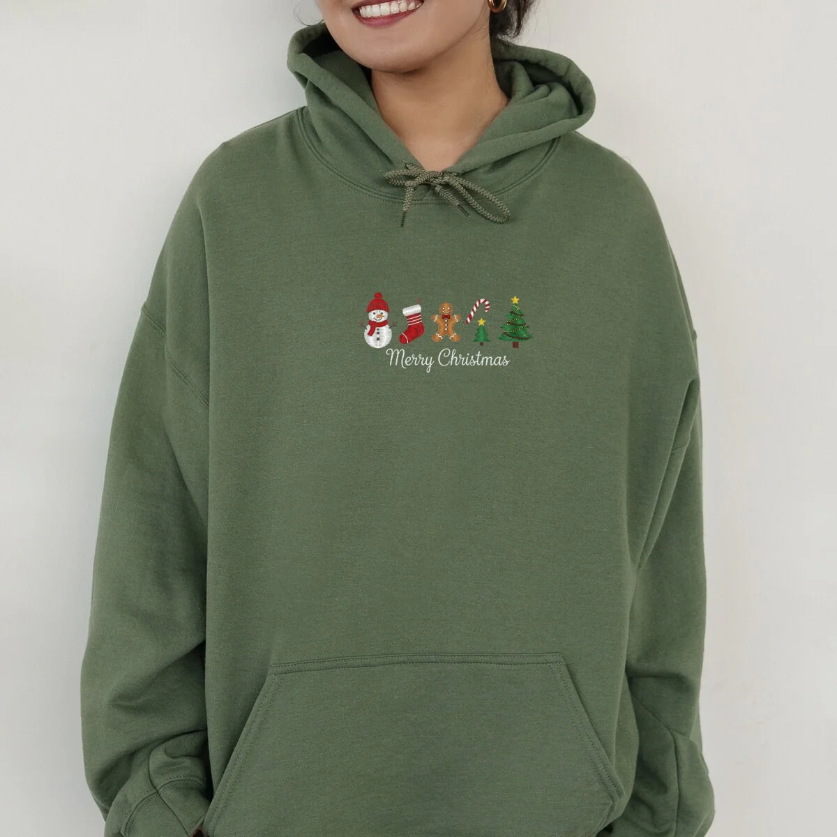 Custom Embroidered Merry Christmas Sweatshirt | Cute Gingerbread Hoodie – Meaningful Holiday Embroidery Gift - Image 9