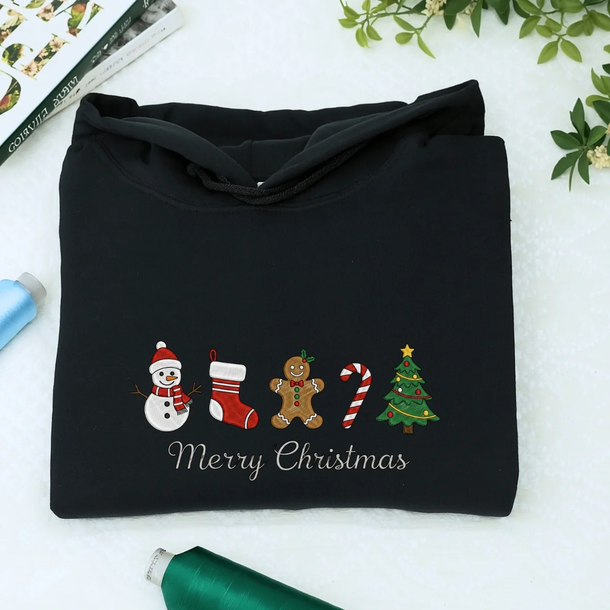 Custom Embroidered Merry Christmas Sweatshirt | Cute Gingerbread Hoodie – Sentimental Holiday Embroidery Gift - Image 4