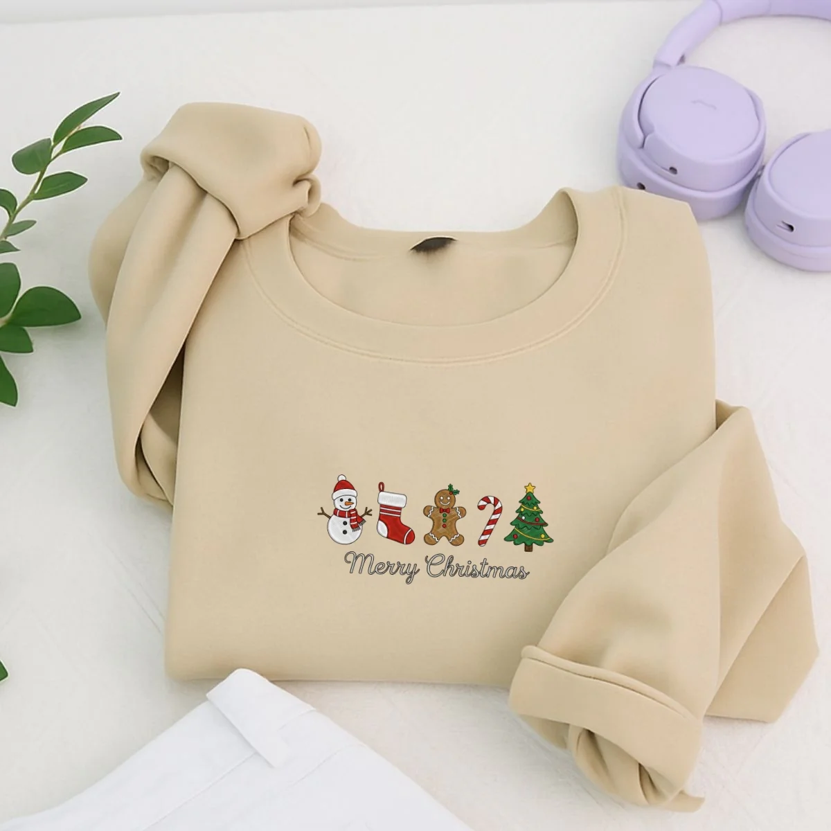 Custom Embroidered Merry Christmas Sweatshirt | Cute Gingerbread Hoodie – Sentimental Holiday Embroidery Gift - Image 5