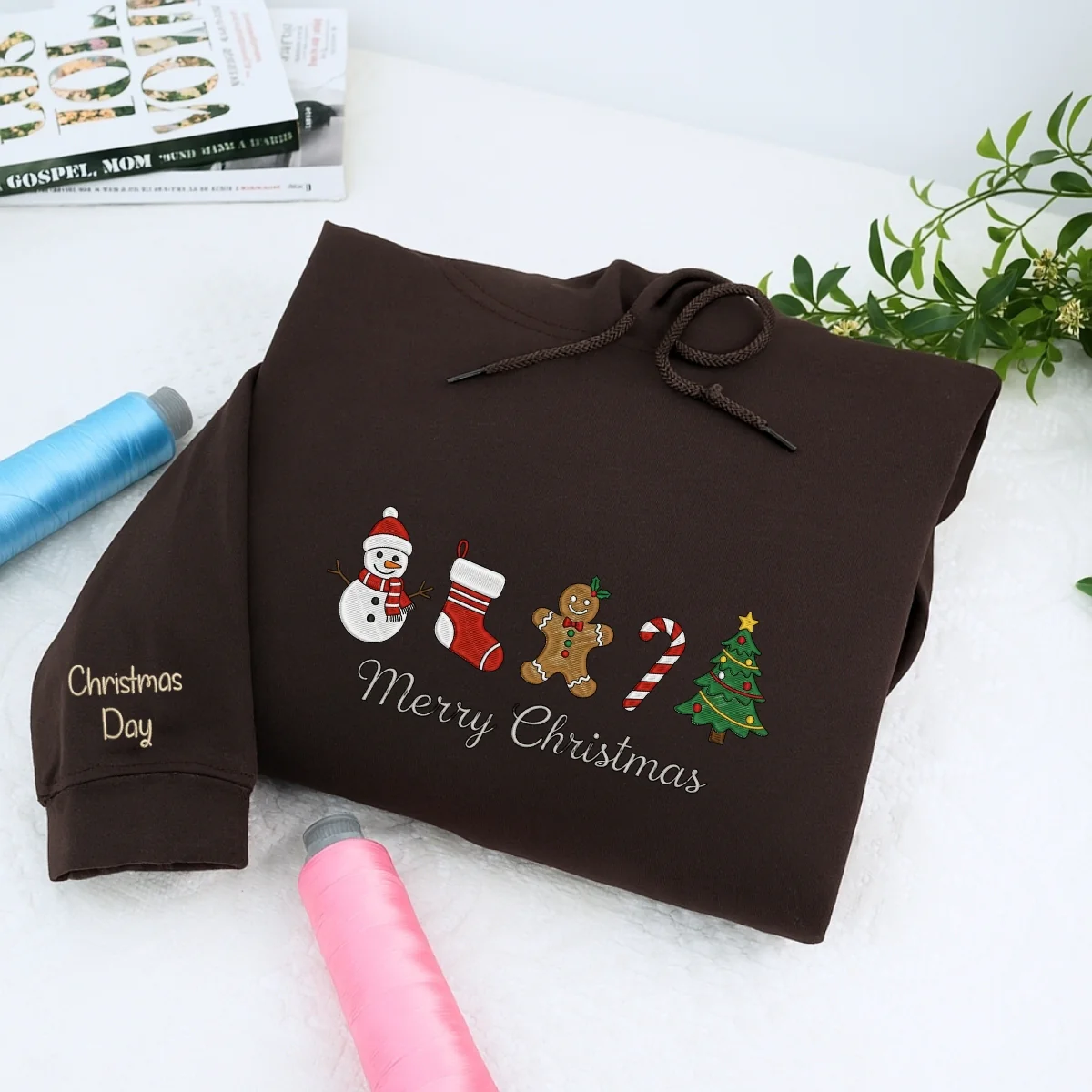 Custom Embroidered Merry Christmas Sweatshirt | Cute Gingerbread Hoodie – Sentimental Holiday Embroidery Gift - Image 6