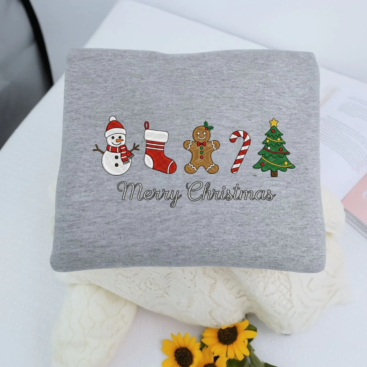 Custom Embroidered Merry Christmas Sweatshirt | Cute Gingerbread Hoodie – Sentimental Holiday Embroidery Gift - Image 7
