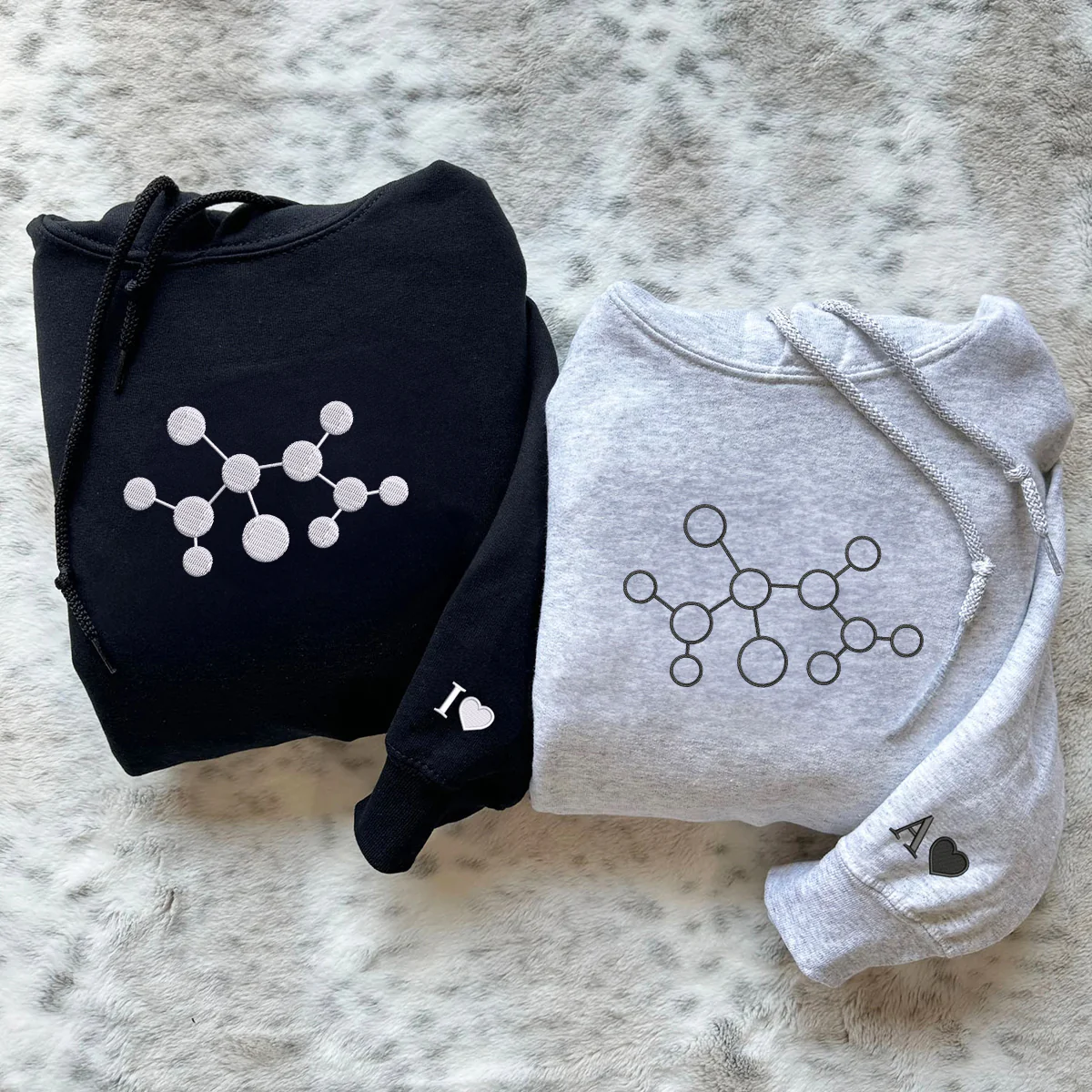 Custom Embroidered Molecule Matching Hoodies for Couples