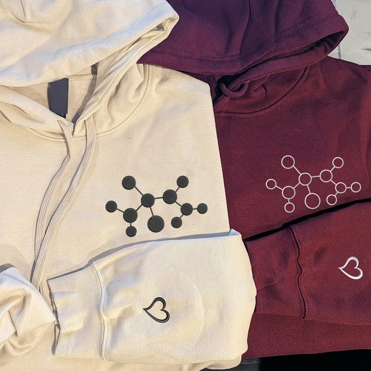 Custom Embroidered Molecule Matching Hoodies for Couples - Image 2