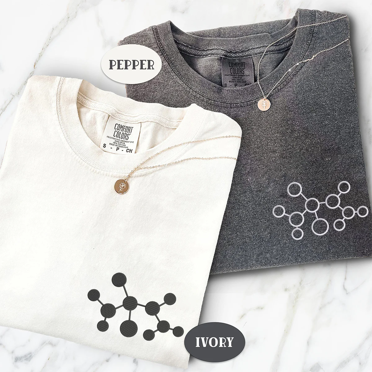 Custom Embroidered Molecule Matching T-shirts for Couples - Image 2