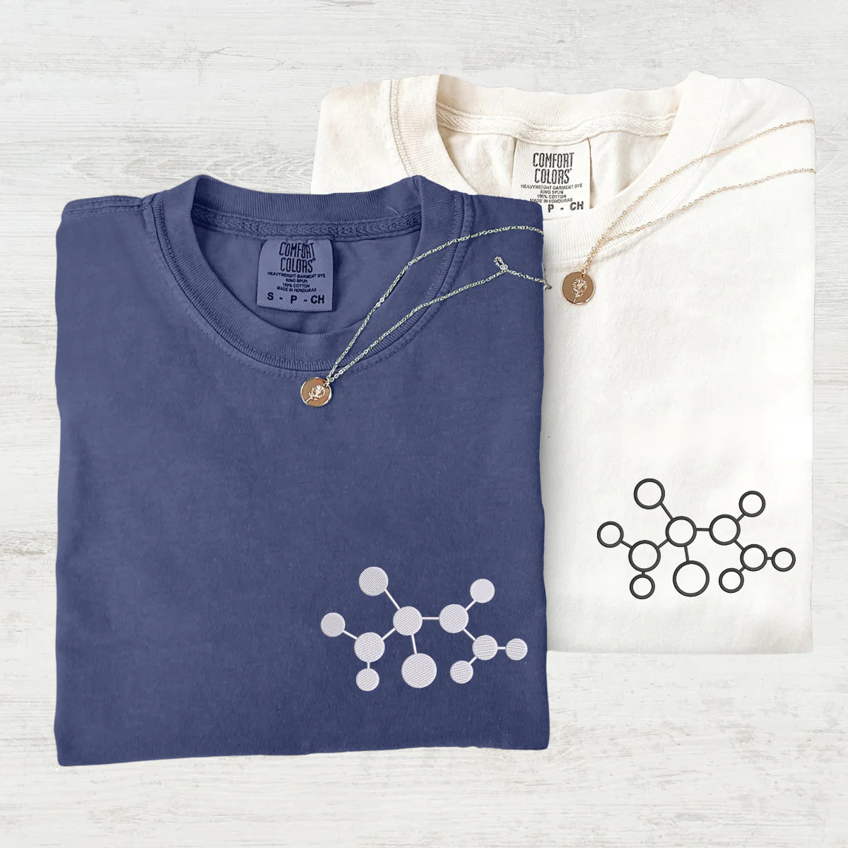 Custom Embroidered Molecule Matching T-shirts for Couples - Image 3