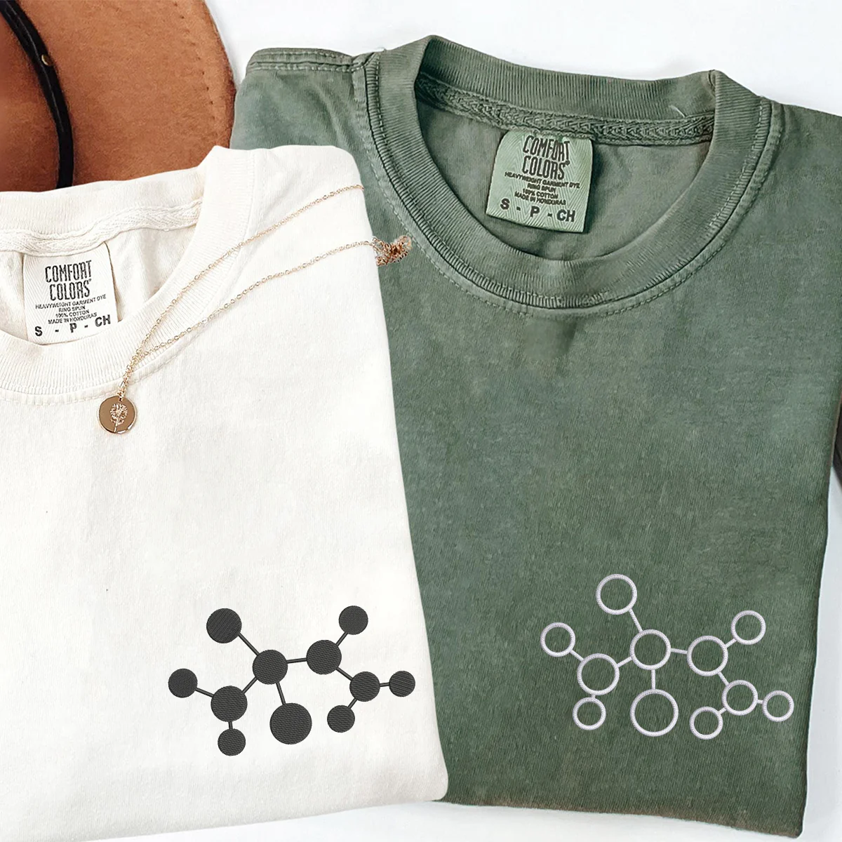 Custom Embroidered Molecule Matching T-shirts for Couples - Image 4