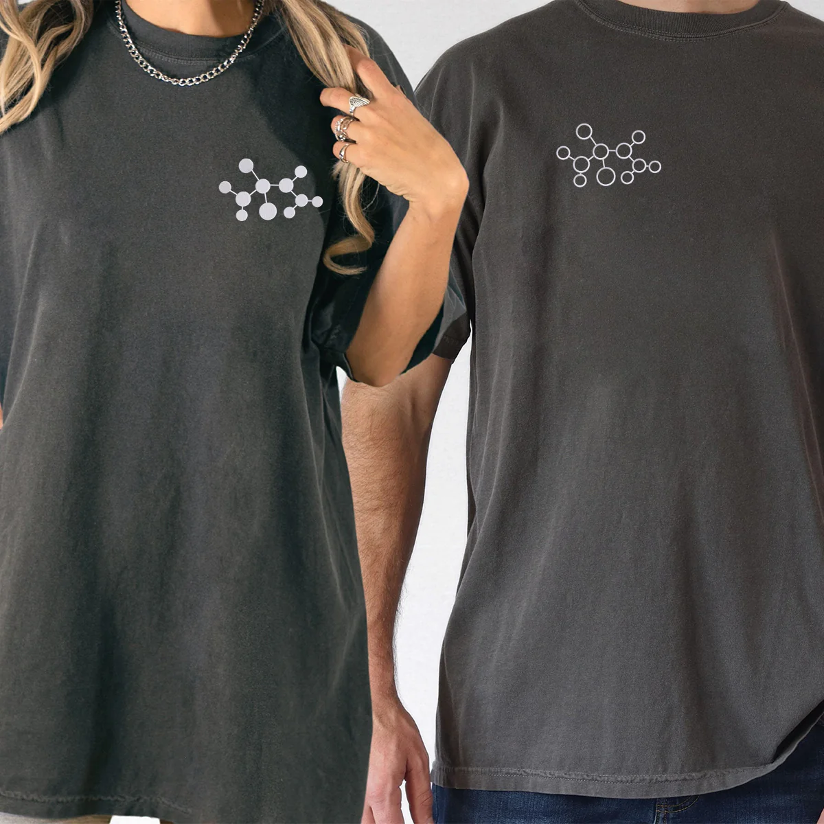 Custom Embroidered Molecule Matching T-shirts for Couples - Image 6