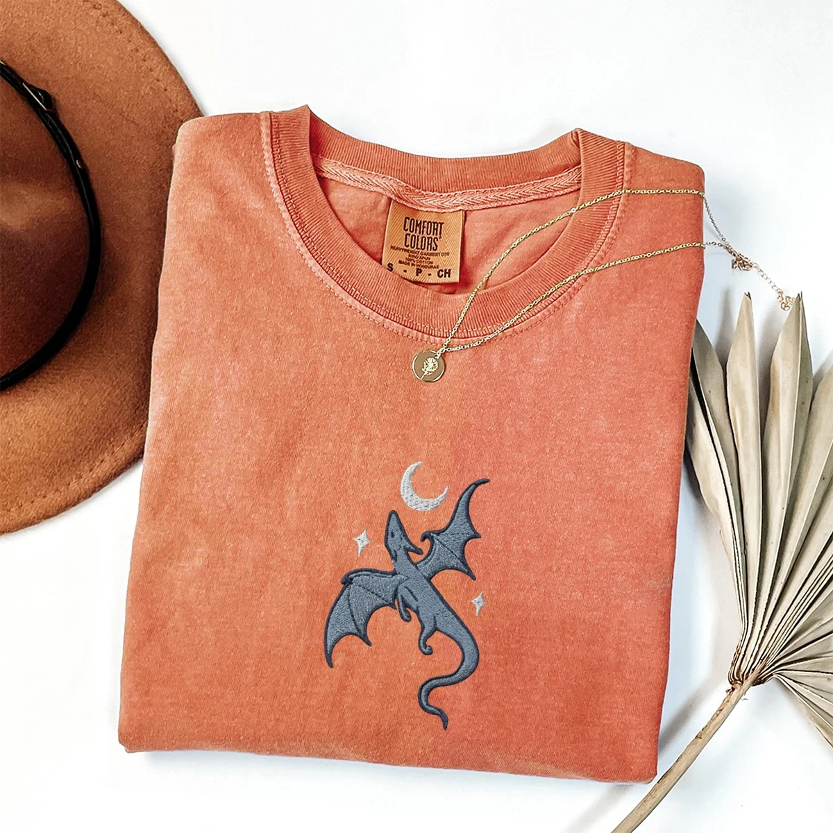 Custom Embroidered Moon and Dragon Fantasy Book T-Shirt – Cozy Bookish Tee - Image 3