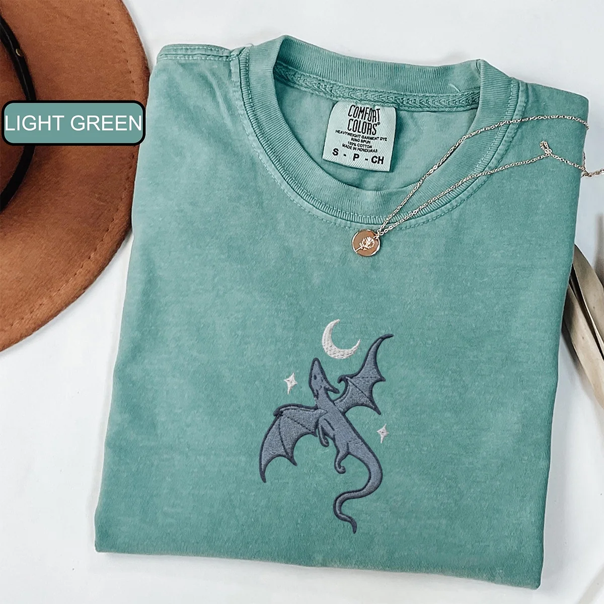 Custom Embroidered Moon and Dragon Fantasy Book T-Shirt – Cozy Bookish Tee - Image 4