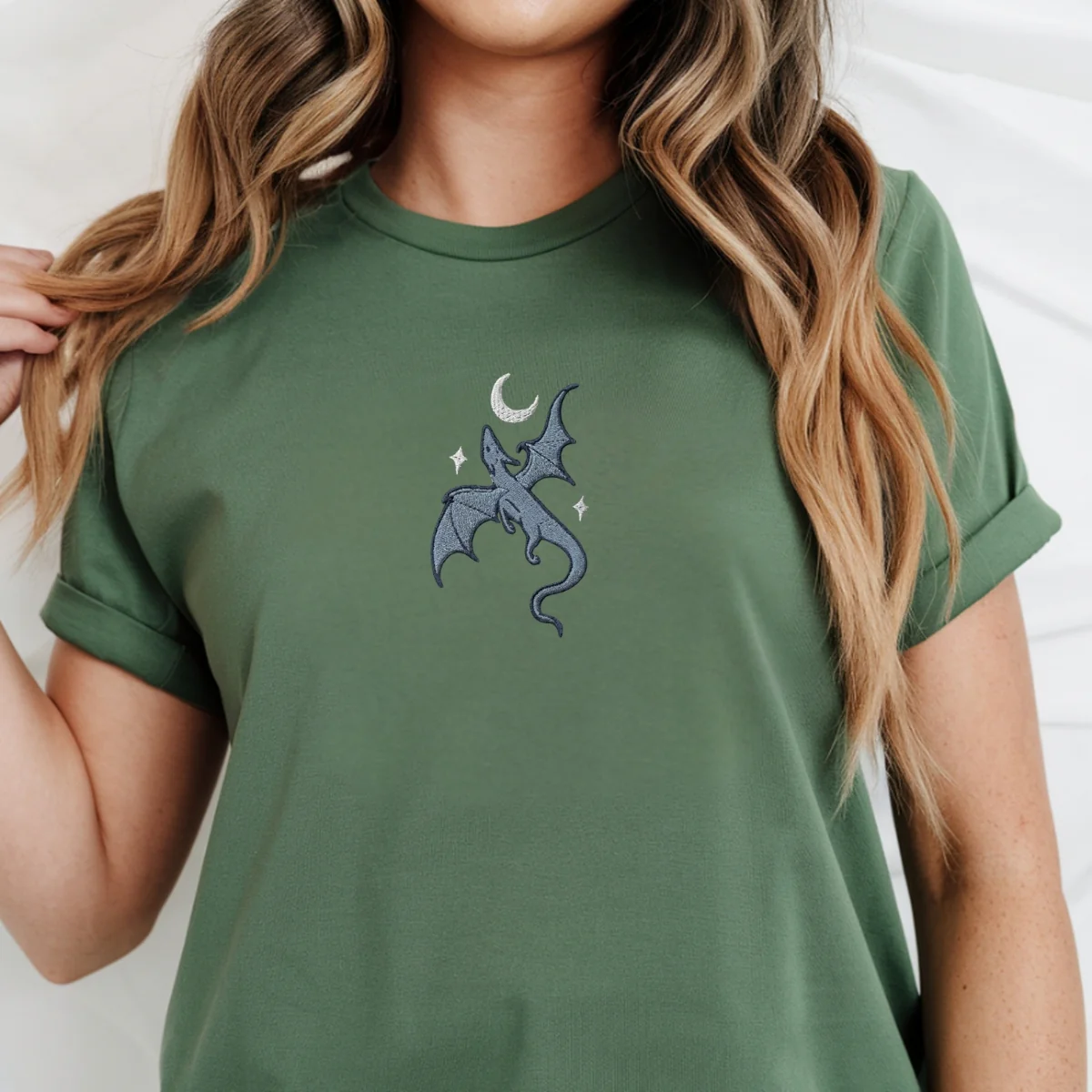 Custom Embroidered Moon and Dragon Fantasy Book T-Shirt – Cozy Bookish Tee - Image 9