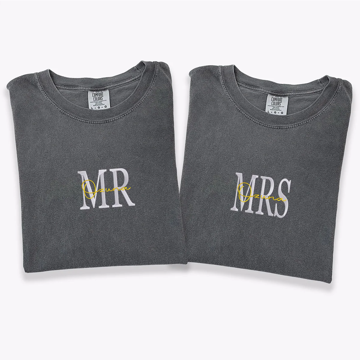Custom Embroidered Mr & Mrs Matching T-shirts for Couples - Image 2