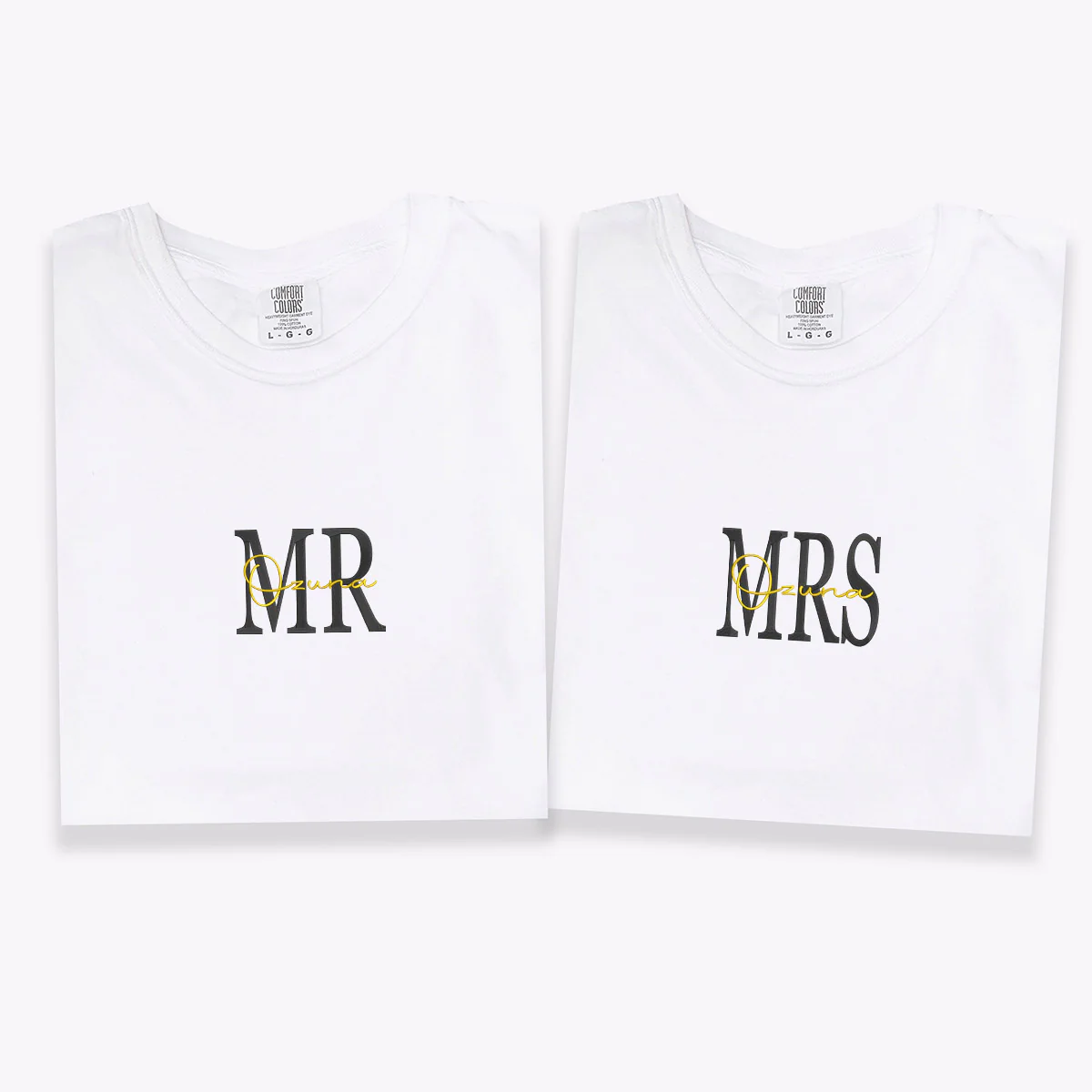 Custom Embroidered Mr & Mrs Matching T-shirts for Couples - Image 3