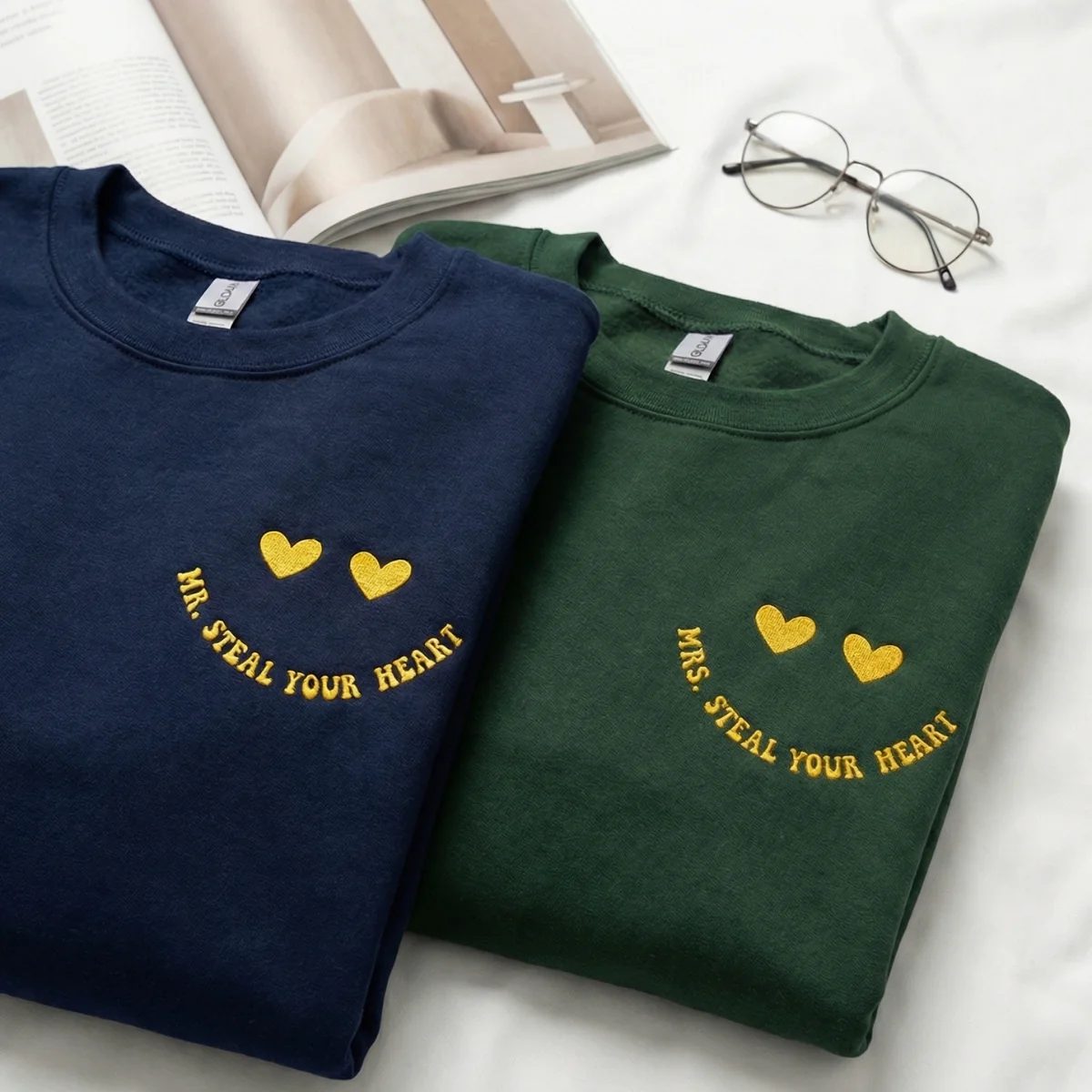 Custom Embroidered Mr & Mrs Steal Your Heart Matching Hoodies for Couples