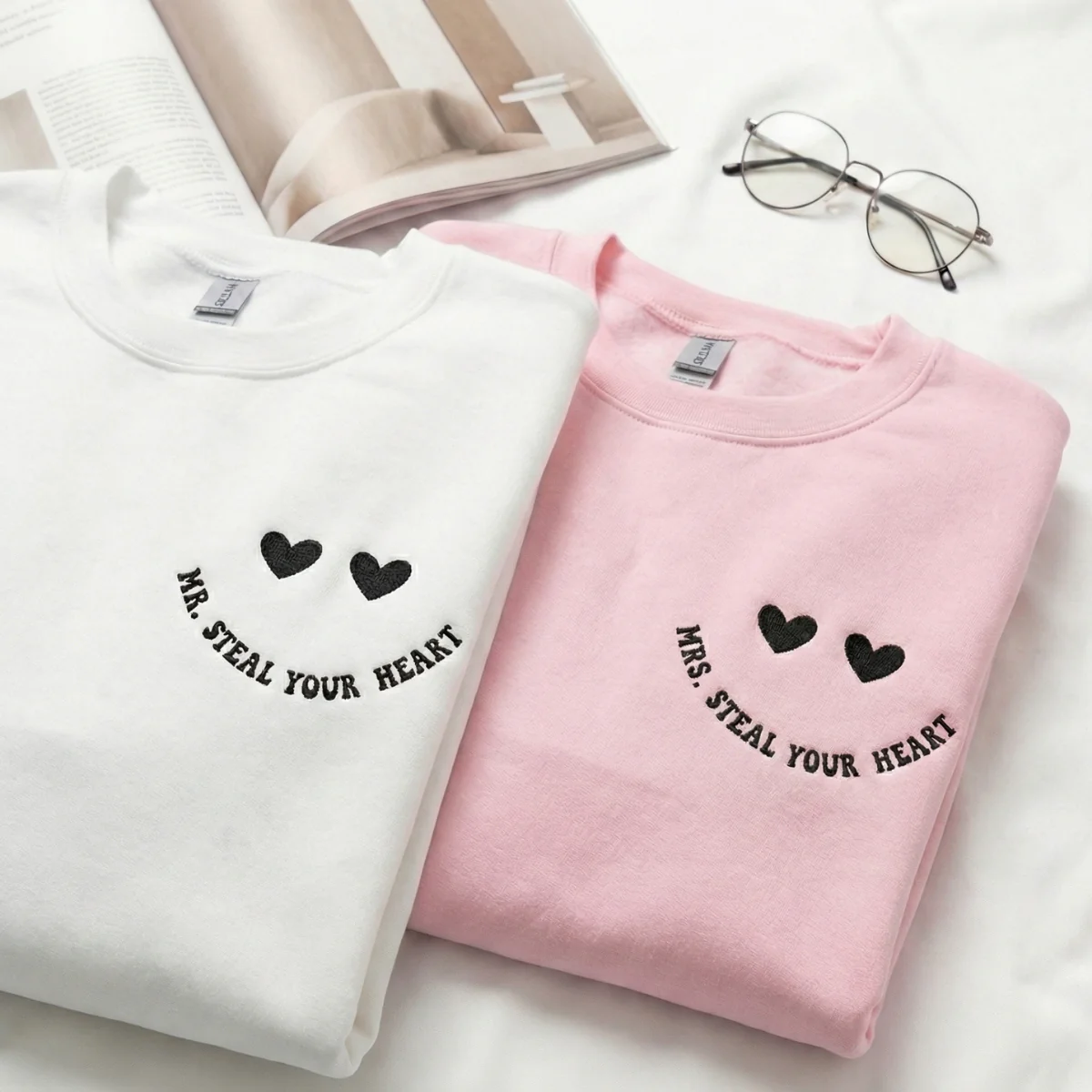 Custom Embroidered Mr & Mrs Steal Your Heart Matching Hoodies for Couples - Image 2