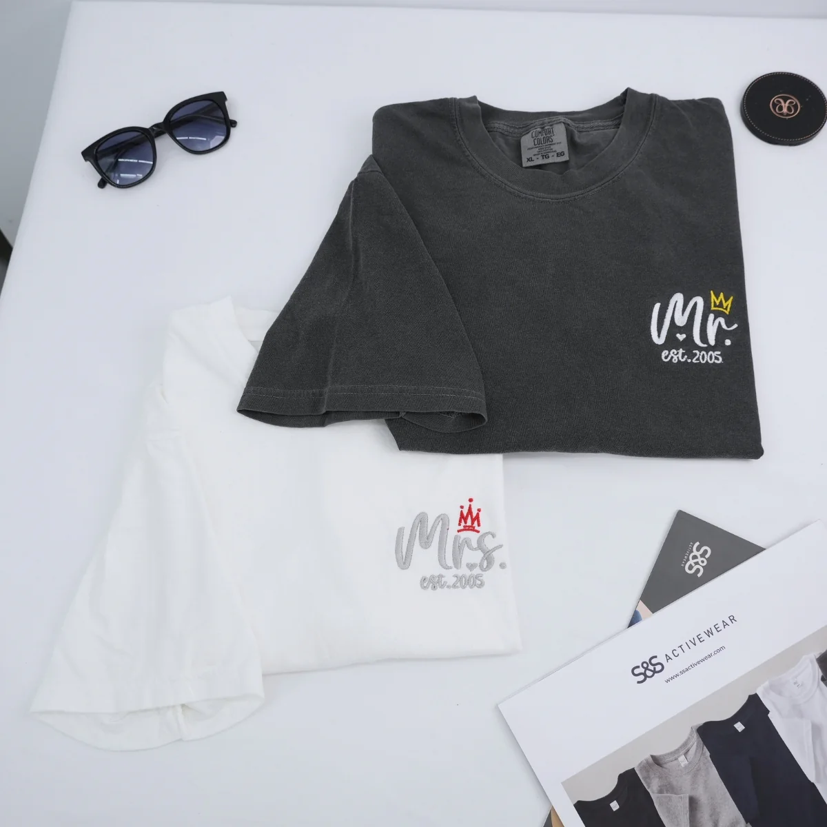 Custom Embroidered Mr & Mrs V2 Matching T-shirts for Couples