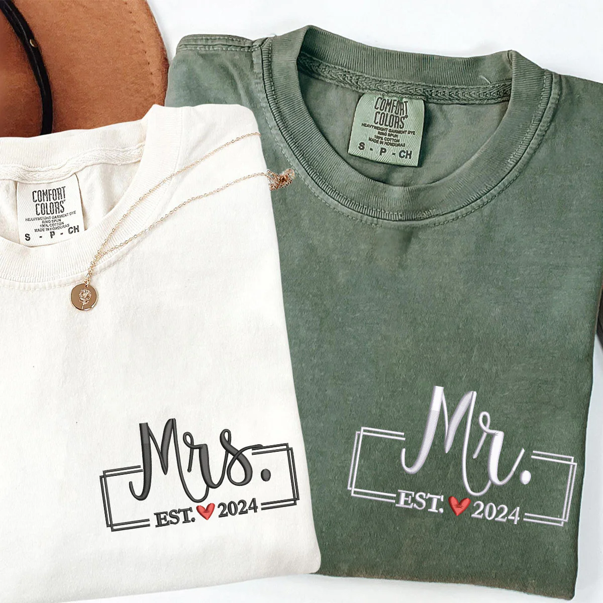 Custom Embroidered Mr & Mrs V2 Matching T-shirts for Couples - Image 2