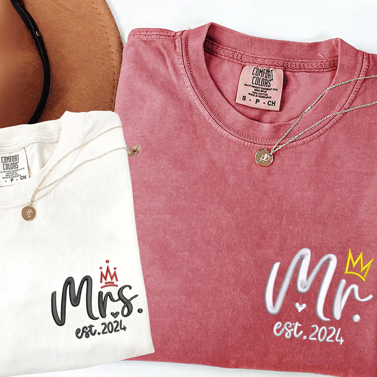 Custom Embroidered Mr & Mrs V2 Matching T-shirts for Couples - Image 3