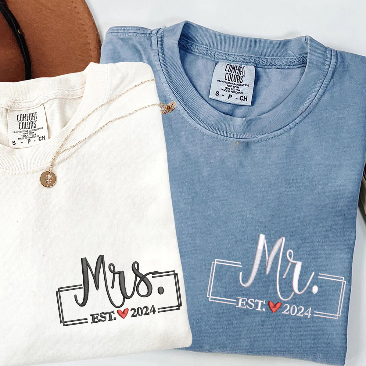 Custom Embroidered Mr & Mrs V2 Matching T-shirts for Couples - Image 4