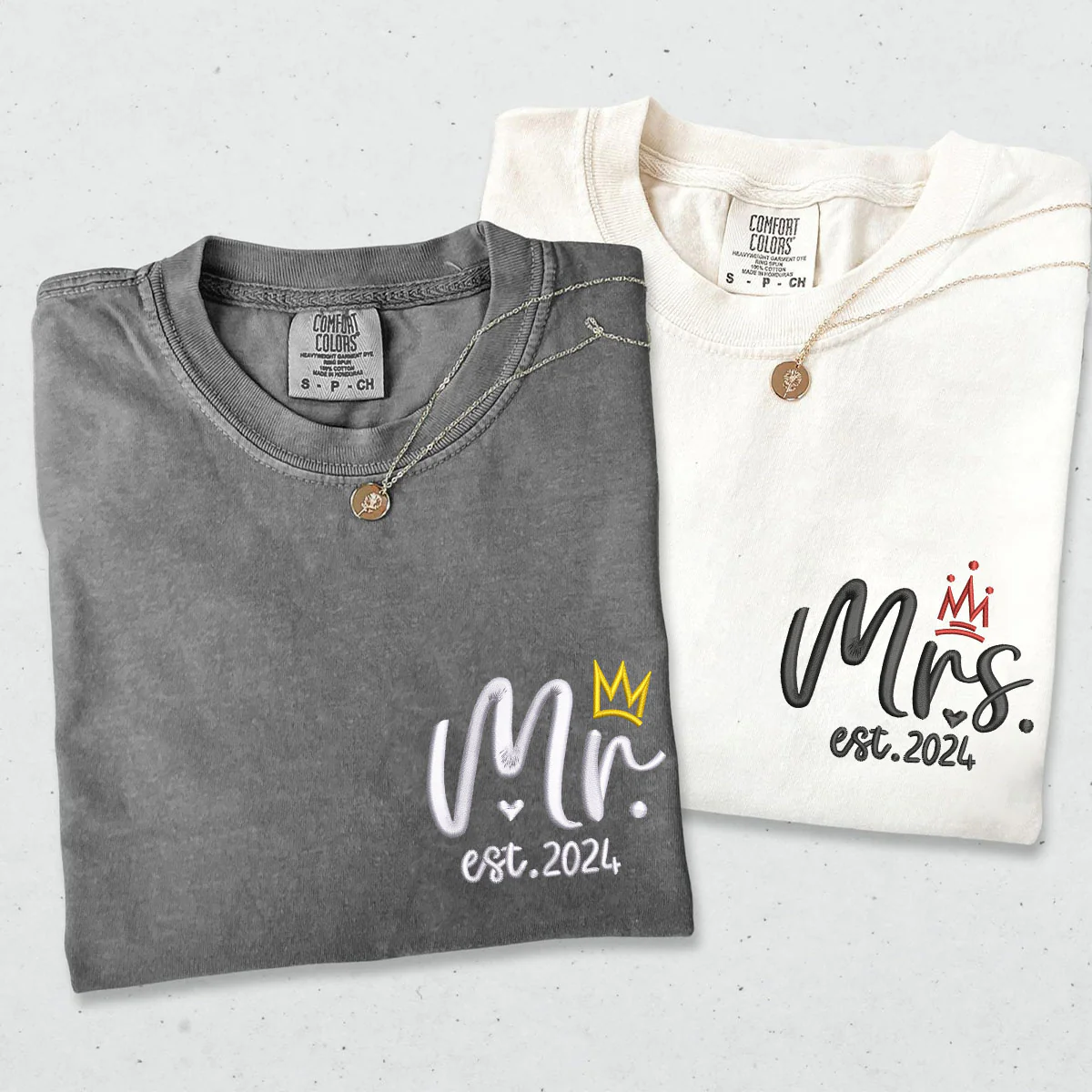 Custom Embroidered Mr & Mrs V2 Matching T-shirts for Couples - Image 5