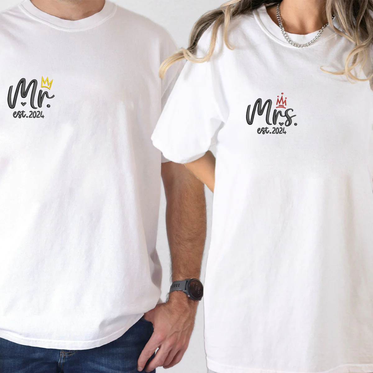 Custom Embroidered Mr & Mrs V2 Matching T-shirts for Couples - Image 6