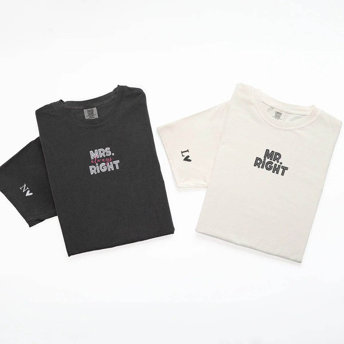 Custom Embroidered Mr Right x Mrs Always Right Matching T-shirts for Couples - Image 5