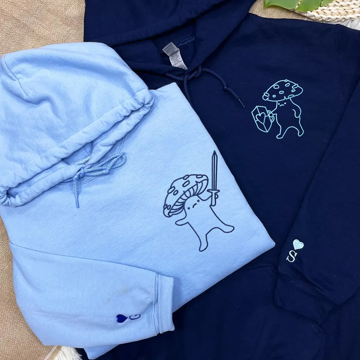 Custom Embroidered Mushroom Battle Matching Hoodies for Couples - Image 4