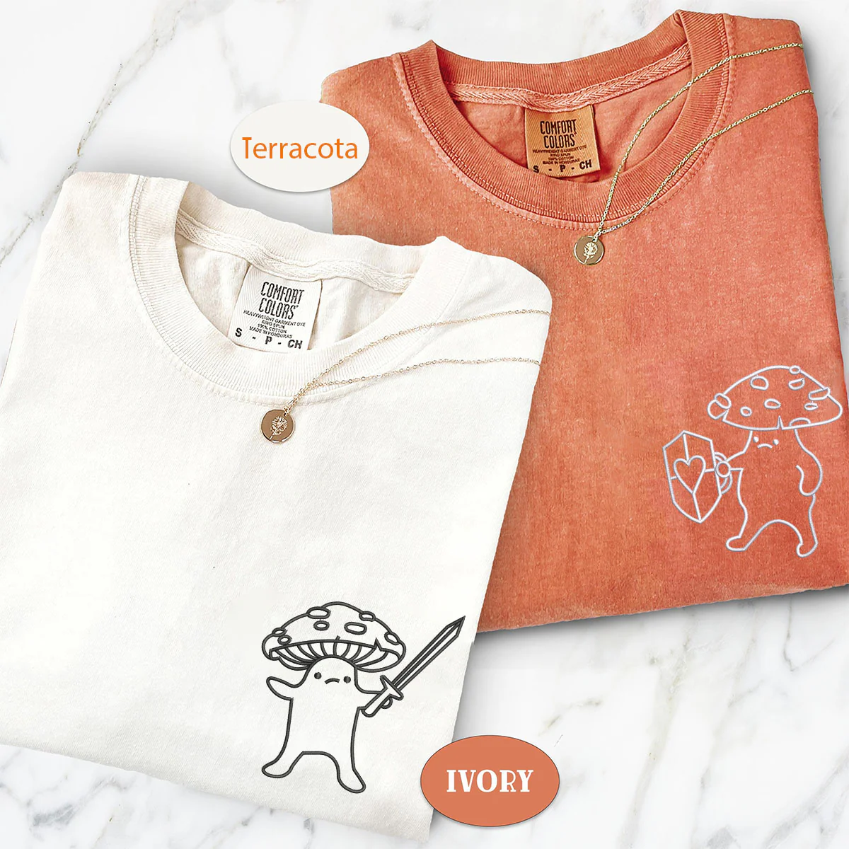 Custom Embroidered Mushroom Battle Matching T-shirts for Couples - Image 3