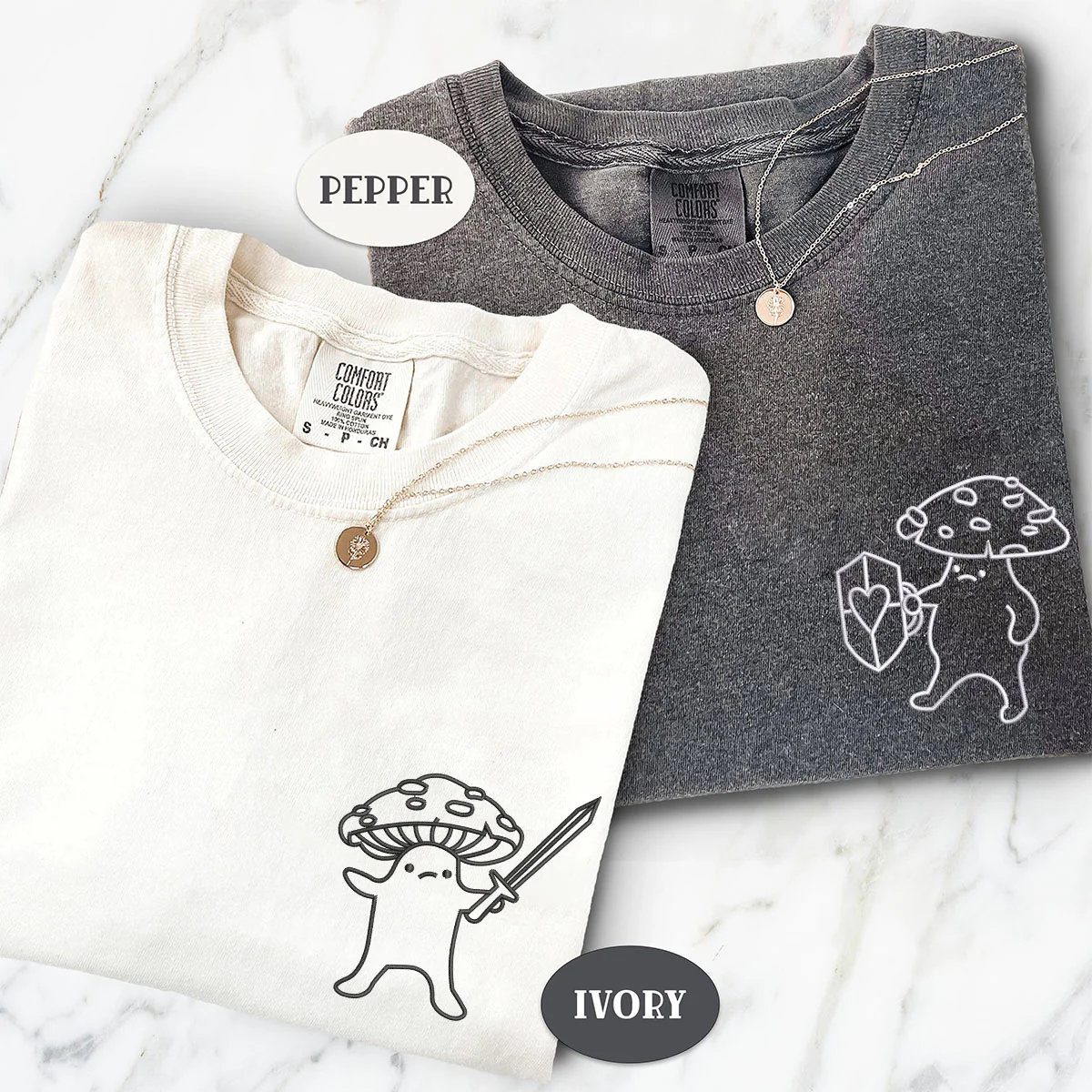 Custom Embroidered Mushroom Battle Matching T-shirts for Couples - Image 4