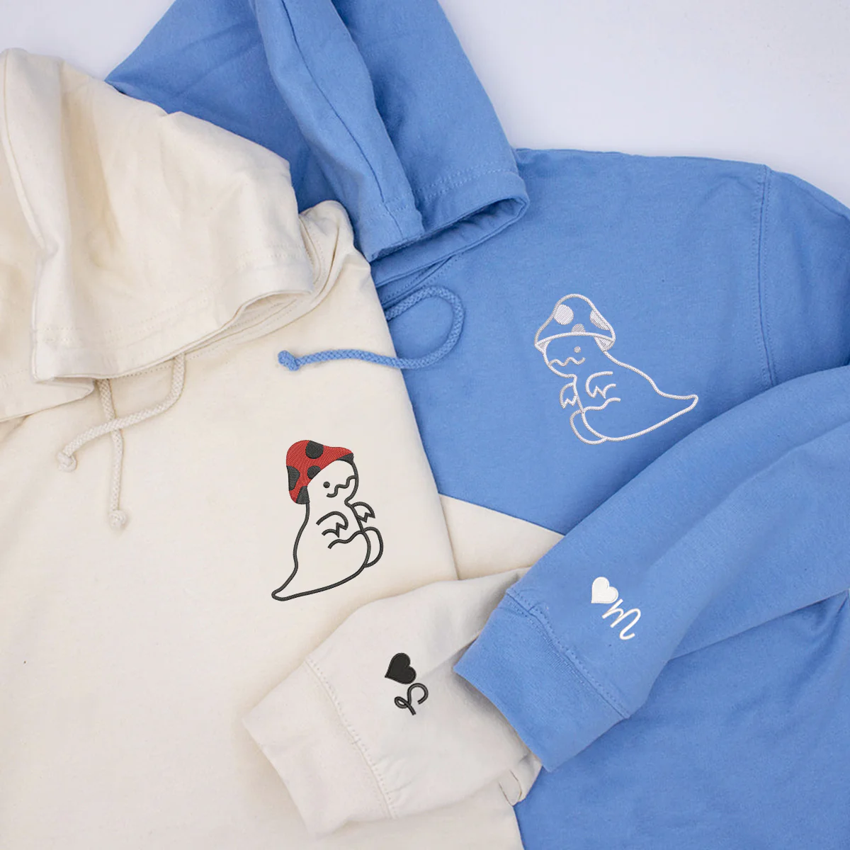 Custom Embroidered Mushroom Dinosaur Matching Hoodies for Couples - Image 4