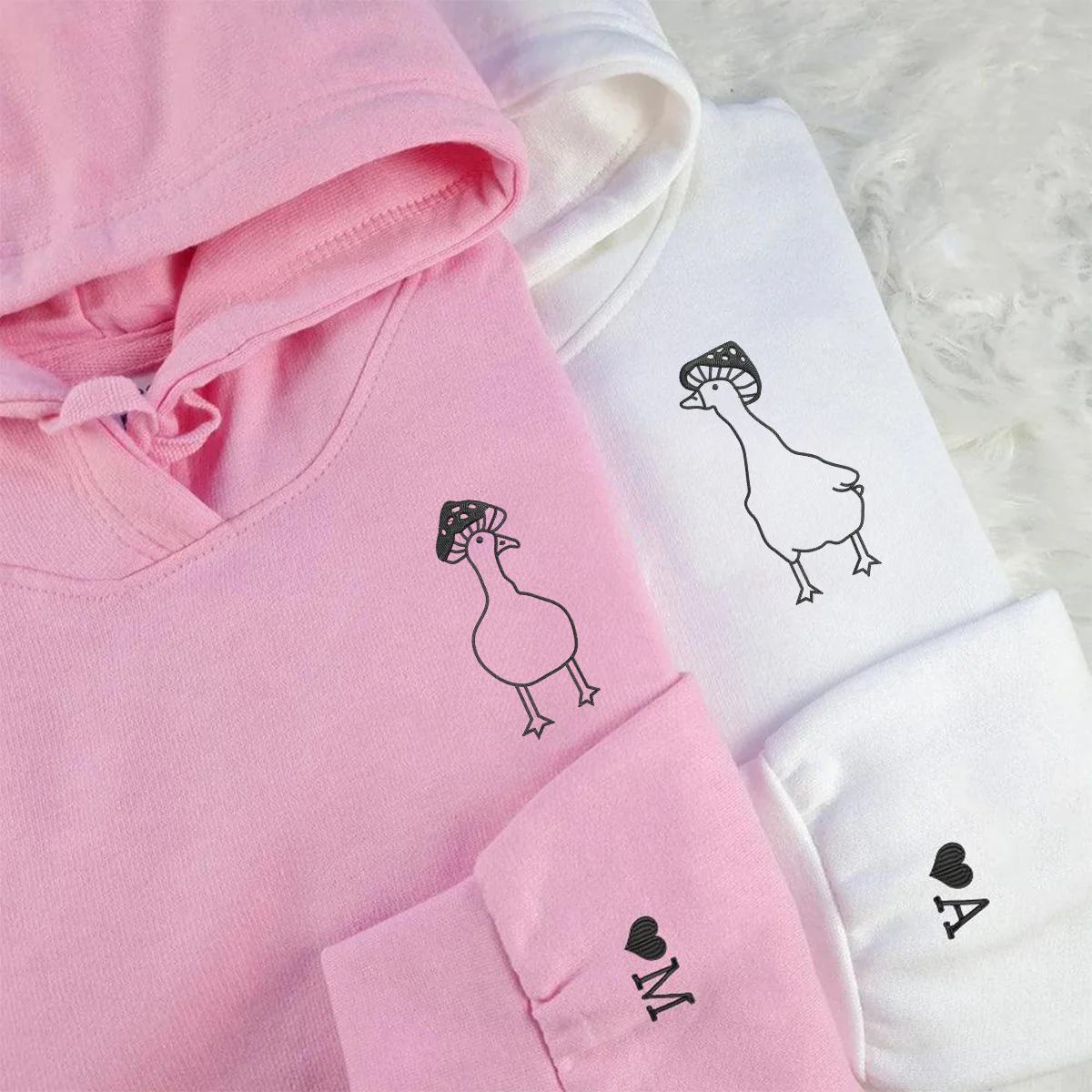 Custom Embroidered Mushroom Duck Matching Hoodies for Couples - Image 2