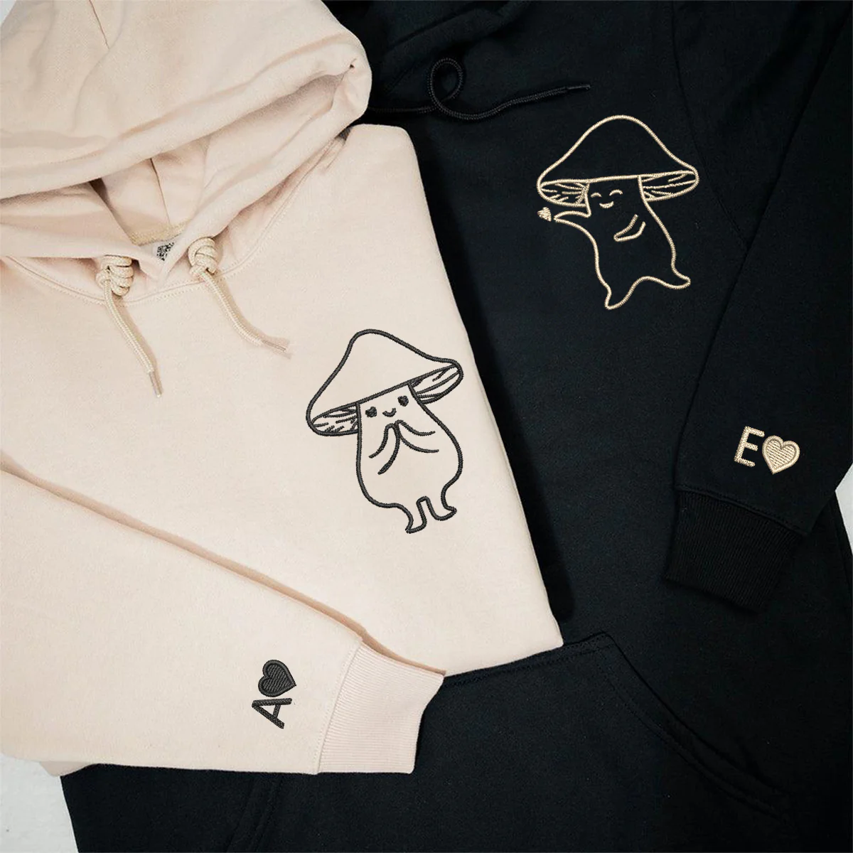 Custom Embroidered Mushroom Love Matching Hoodies for Couples - Image 2