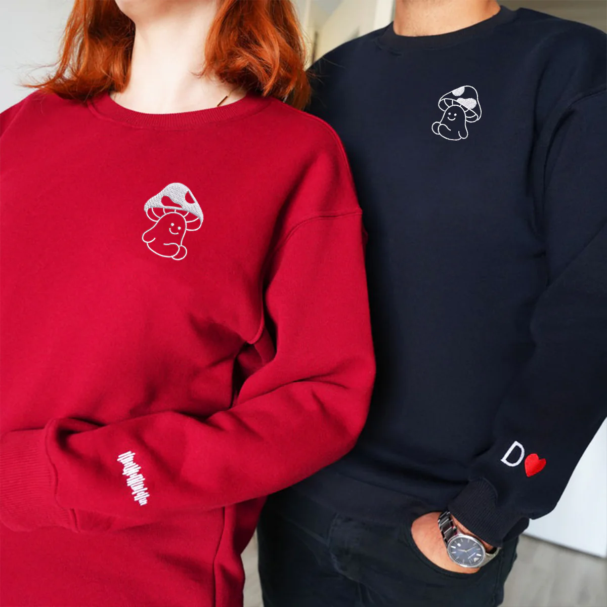 Custom Embroidered Mushroom Matching Hoodies for Couples - Image 7