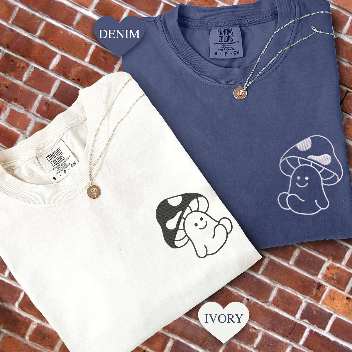 Custom Embroidered Mushroom Matching T-shirts for Couples