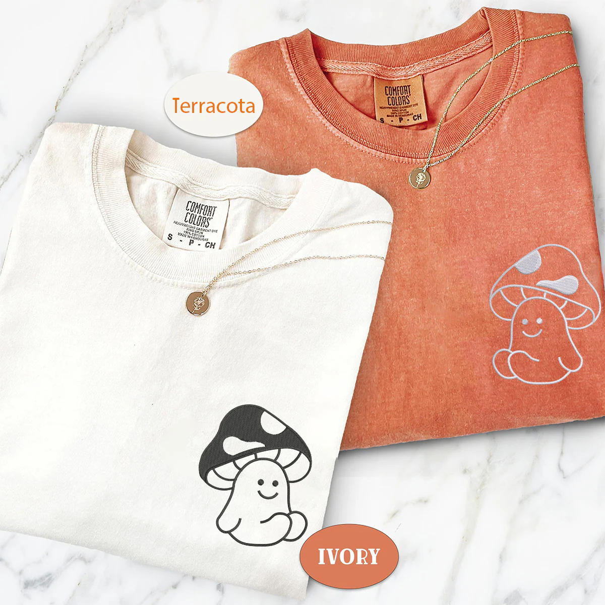 Custom Embroidered Mushroom Matching T-shirts for Couples - Image 3