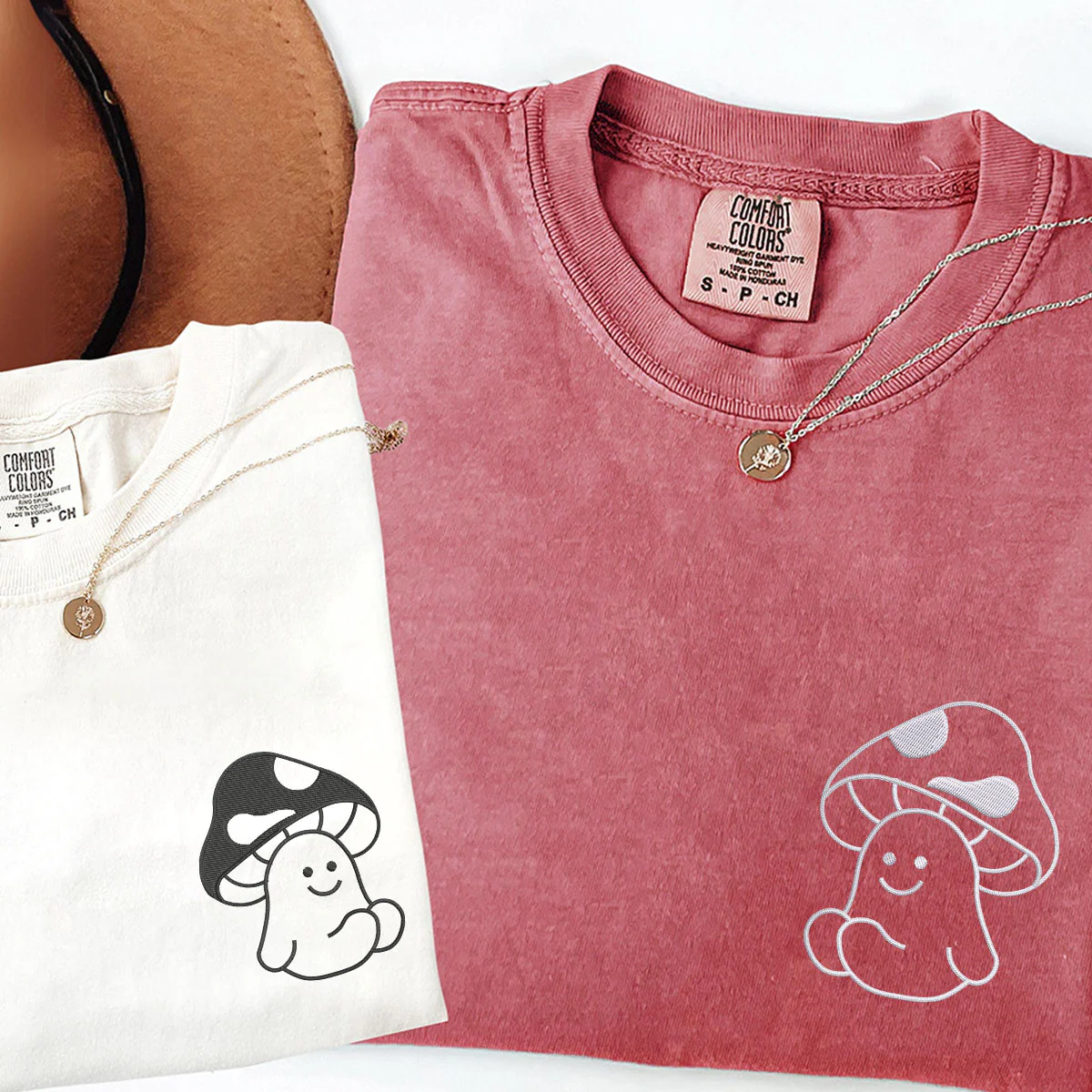 Custom Embroidered Mushroom Matching T-shirts for Couples - Image 4