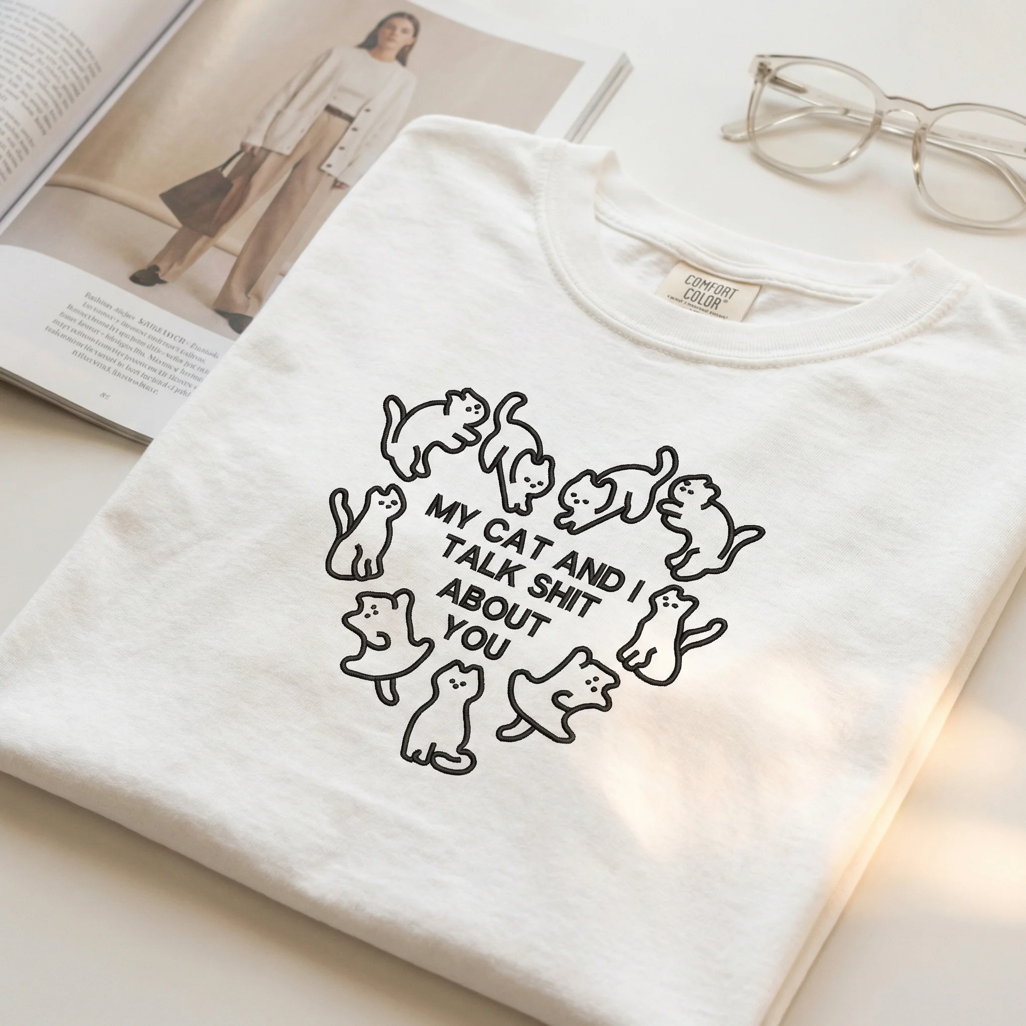 Custom Embroidered My Cat and I Talk About You T-Shirt - Funny Cat Gift