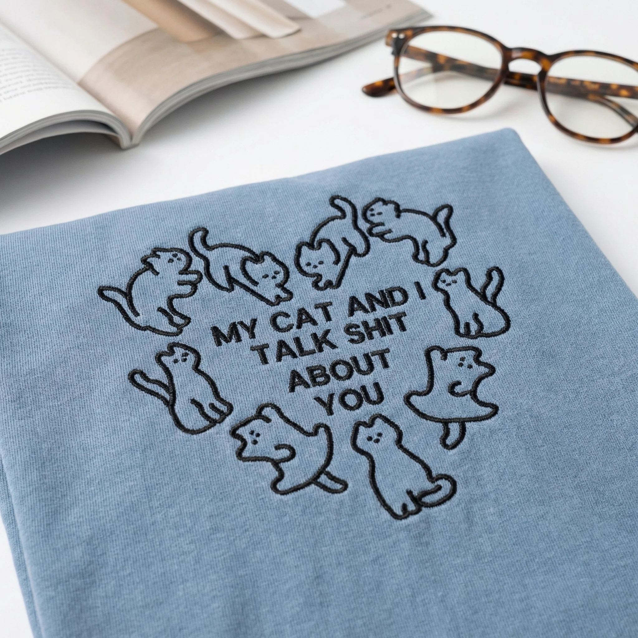 Custom Embroidered My Cat and I Talk About You T-Shirt - Funny Cat Gift - Image 2