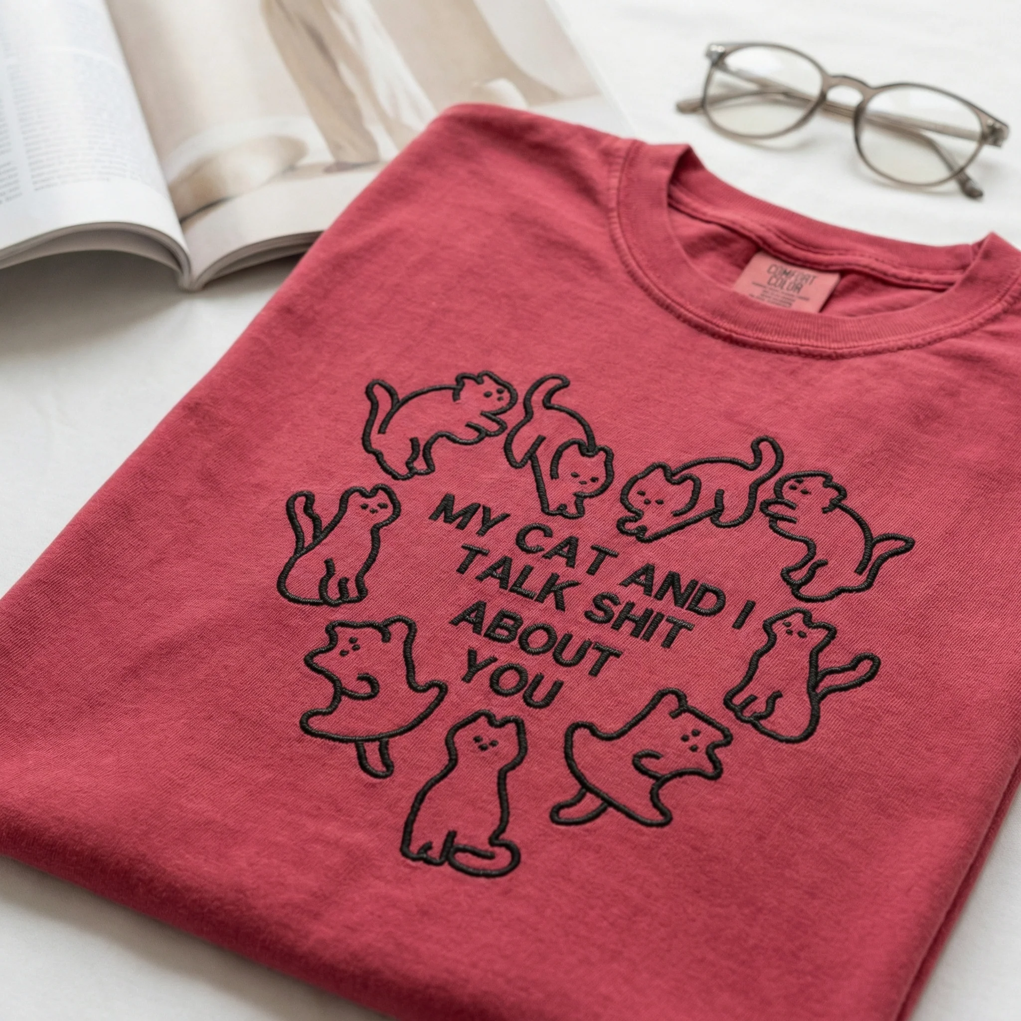Custom Embroidered My Cat and I Talk About You T-Shirt - Funny Cat Gift - Image 3
