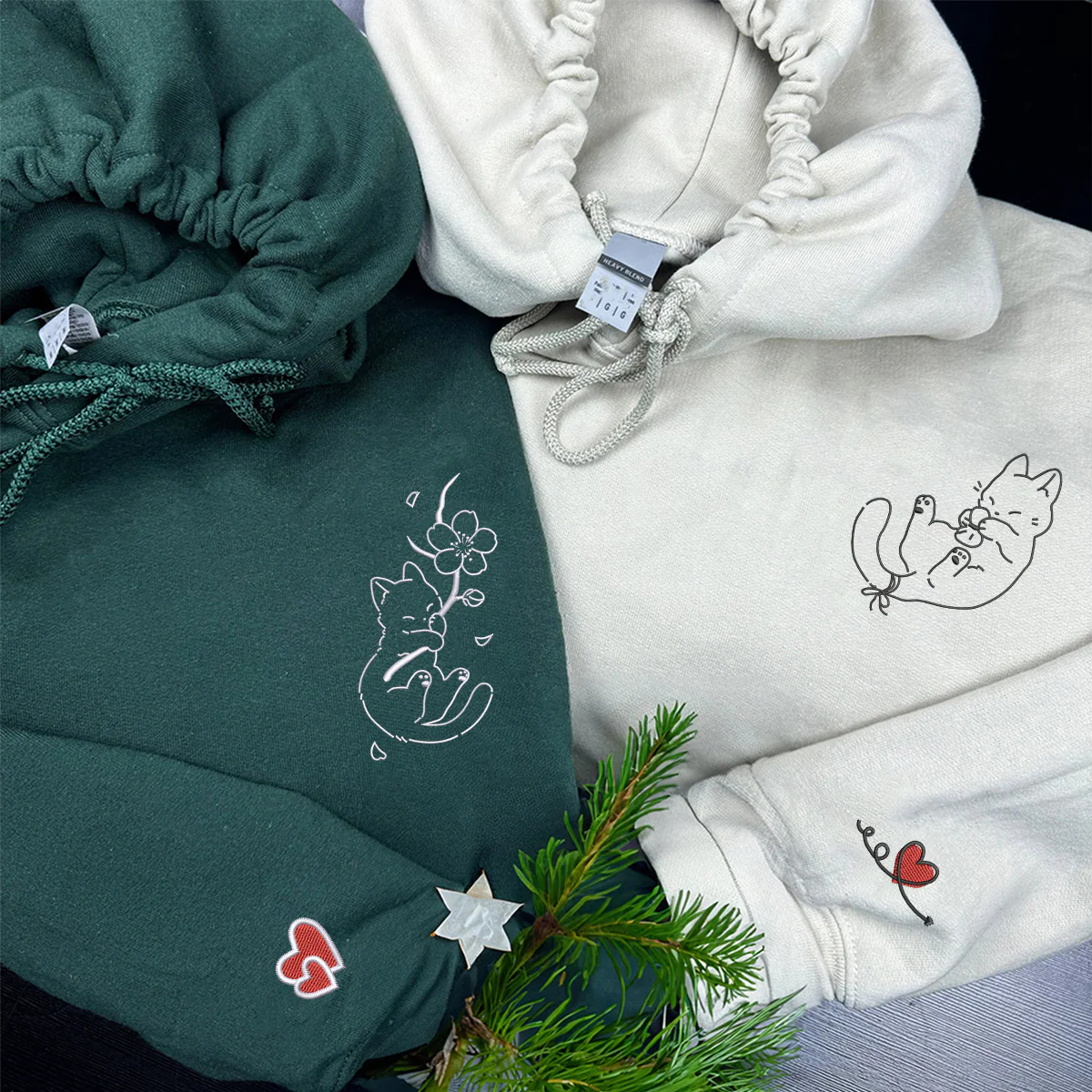 Custom Embroidered Naughty Cat Matching Hoodies for Couples - Image 4