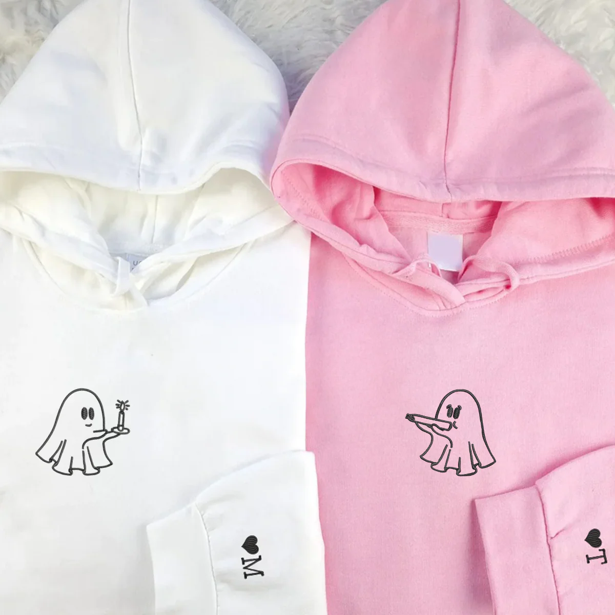 Custom Embroidered Need a Light Stoner Ghosts Matching Hoodies for Couples - Image 2