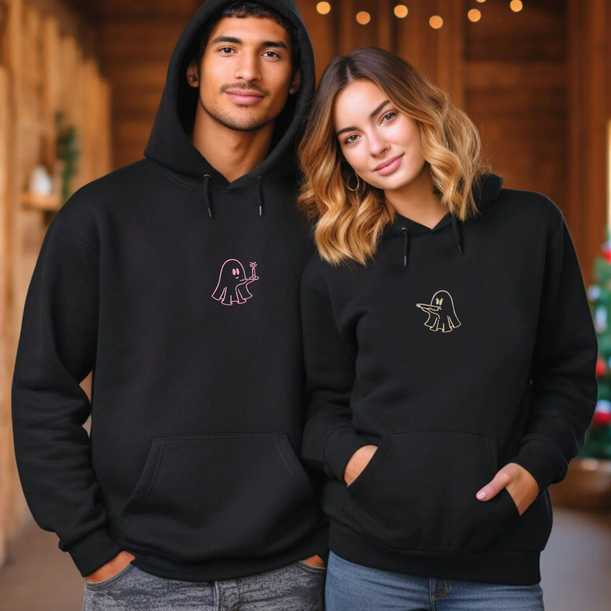 Custom Embroidered Need a Light Stoner Ghosts Matching Hoodies for Couples - Image 5
