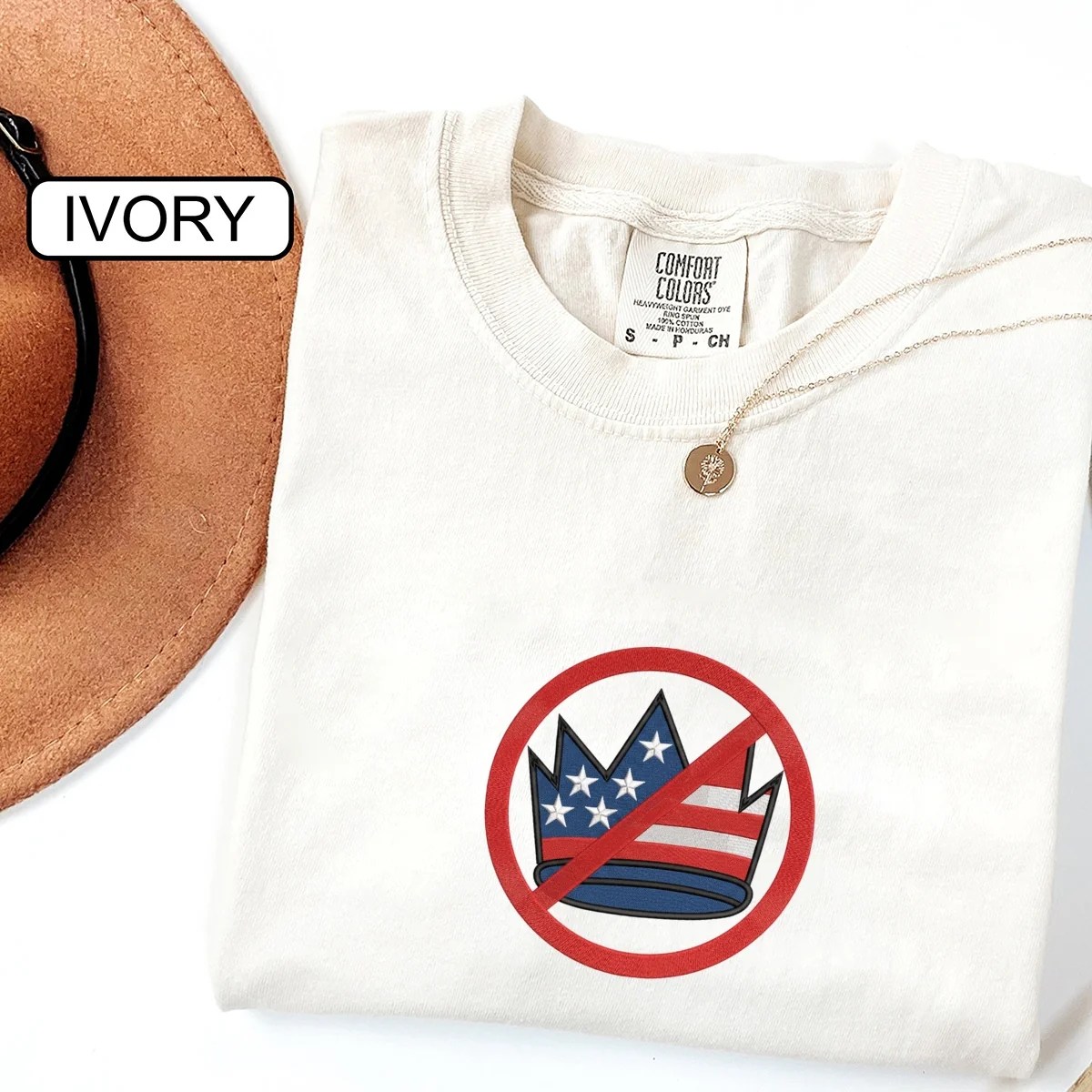 Custom Embroidered No Kings in America T-Shirt | Political Tee – Crown Embroidery Protest Shirt - Image 4