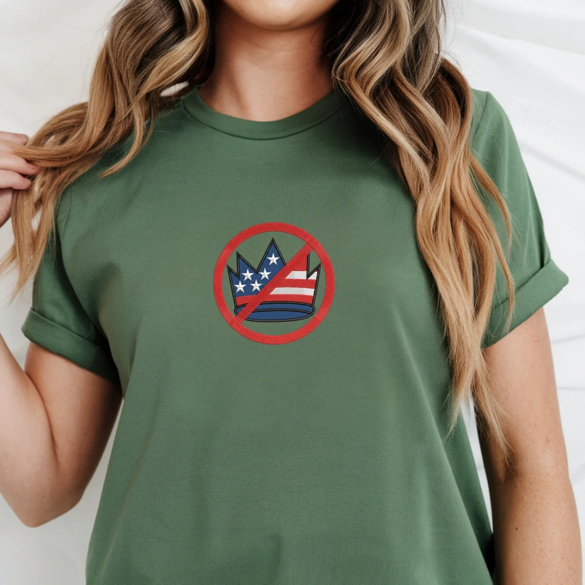 Custom Embroidered No Kings in America T-Shirt | Political Tee – Crown Embroidery Protest Shirt - Image 8
