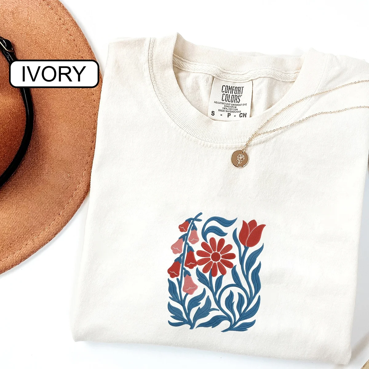 Custom Embroidered No Words T-Shirt | Foxglove Daisy Tulip Floral Embroidery โ Subtle Feminist Tee