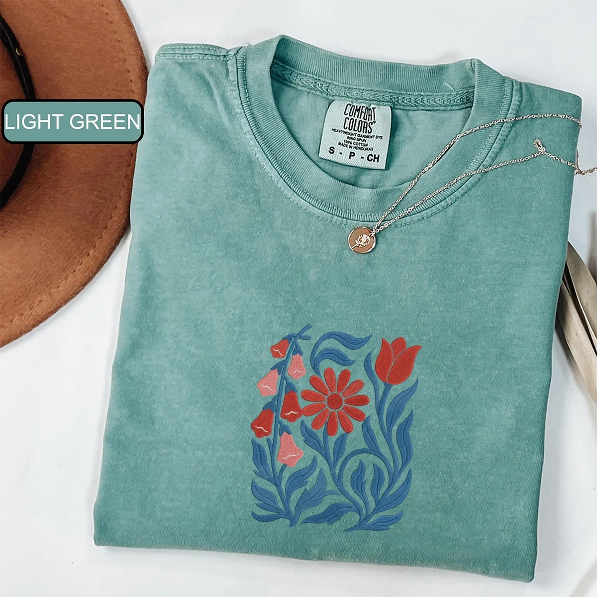 Custom Embroidered No Words T-Shirt | Foxglove Daisy Tulip Floral Embroidery โ Subtle Feminist Tee - Image 3