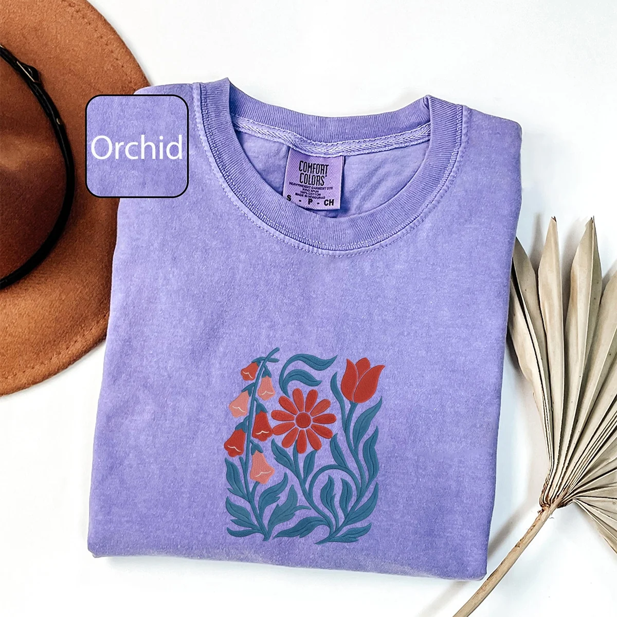 Custom Embroidered No Words T-Shirt | Foxglove Daisy Tulip Floral Embroidery โ Subtle Feminist Tee - Image 4