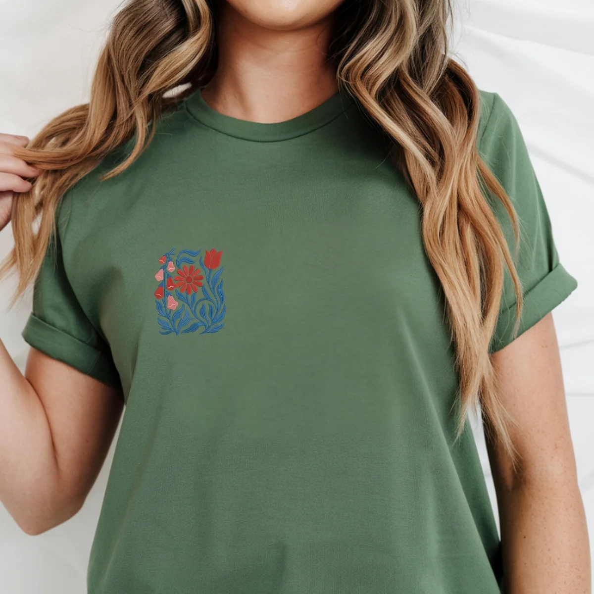 Custom Embroidered No Words T-Shirt | Foxglove Daisy Tulip Floral Embroidery โ Subtle Feminist Tee - Image 8