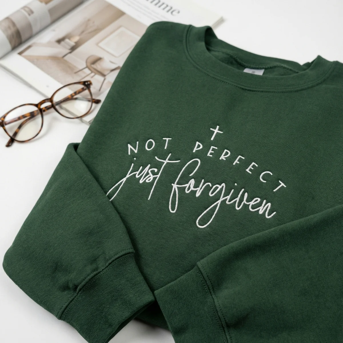 Custom Embroidered Not Perfect Just Forgiven Sweatshirt - Christian Faith Apparel - Image 3